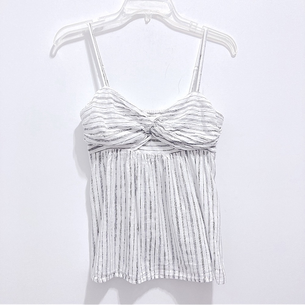 Banana Republic Women’s Knotted Gauze Stripe Linen Blend Ruffle Top Bustier